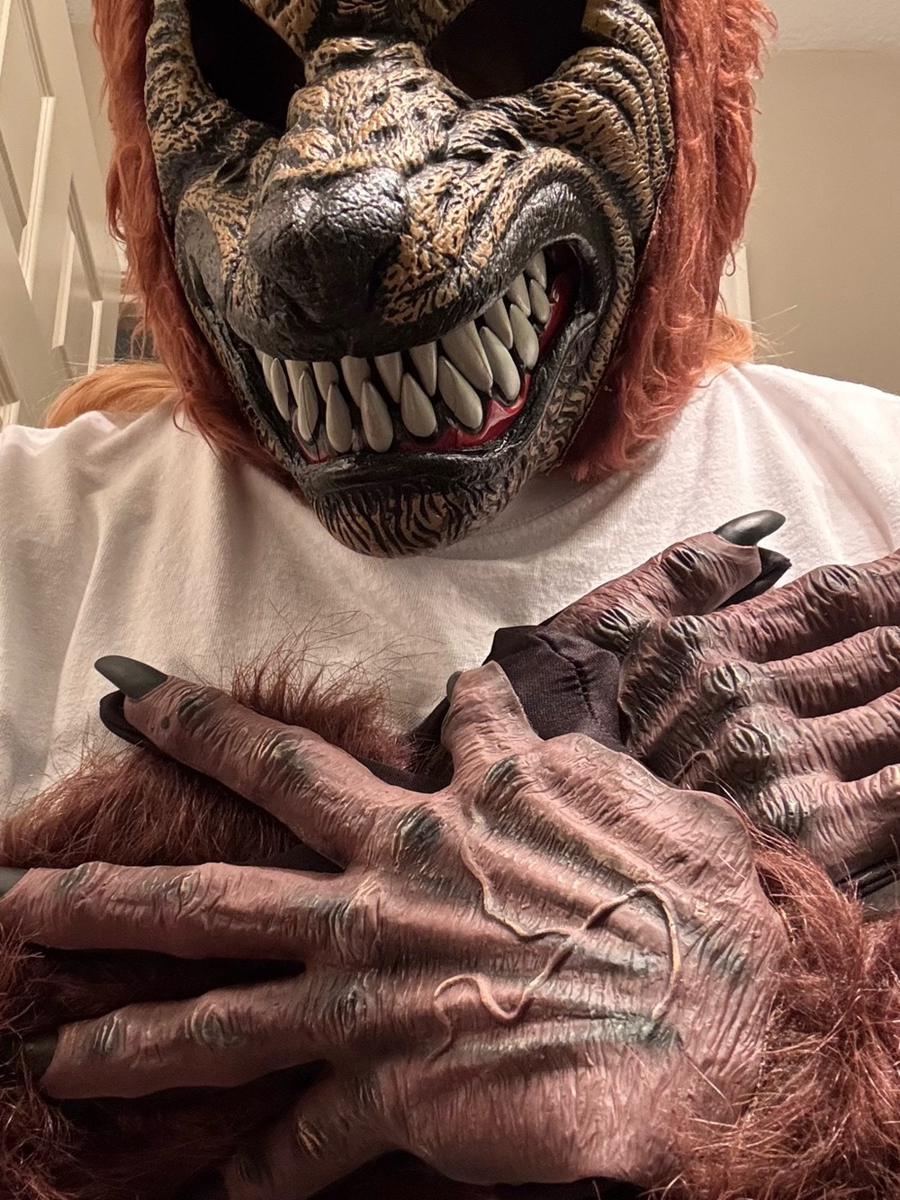 Kids Brown Werewolf Mask and Gloves Costume Set - Realistic Scary Look